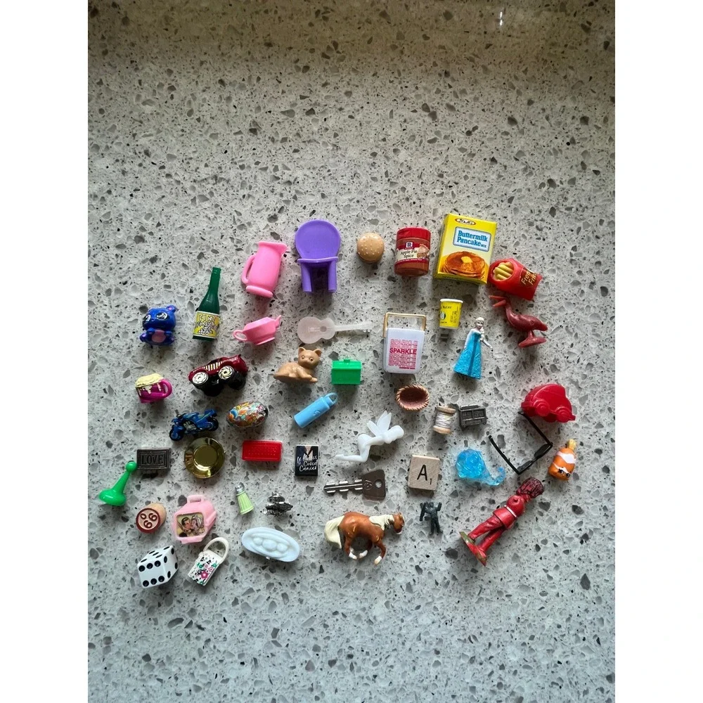 Assorted Miniature Toy Lot Mixed Trinkets Dollhouse Accessories Food Animals